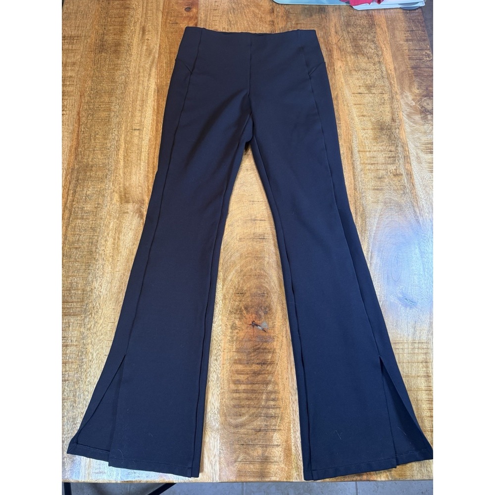 Theory Slit Flare Leggings Womens S Black Motion Ponte NWT $225 Split Hem